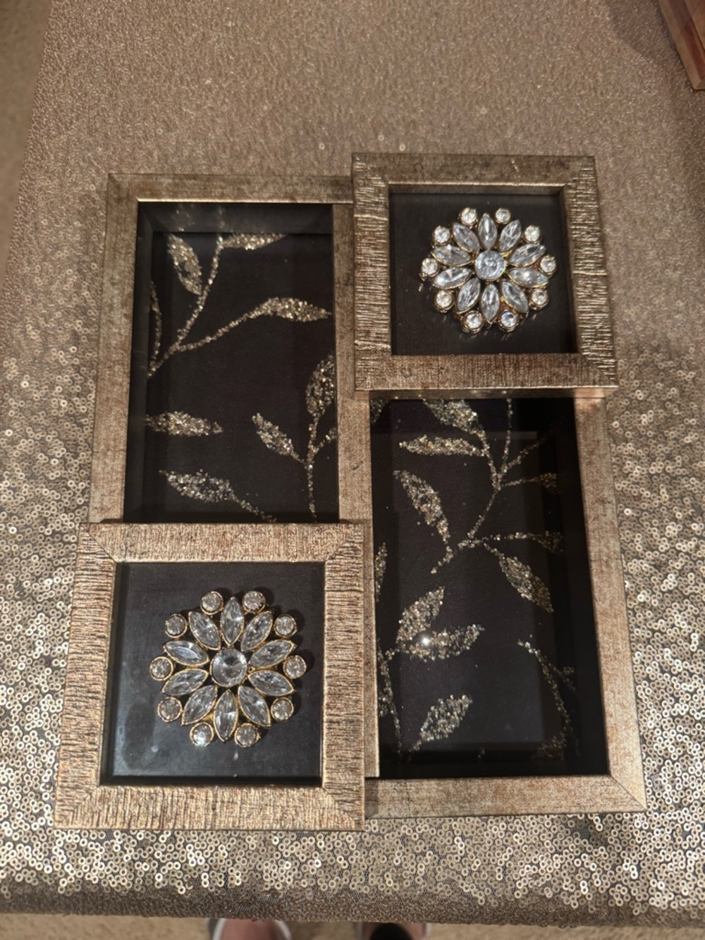 Decorative Gold and Black Multi-Opening Jewelry Tray with Crystal / Accents